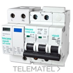 Protector de sobretensión transitoria COMBI 2P40T12,5/50 Iimp 12,5kA Imax 50kA permanente 240V AC IGA 2x16A 10kA precableado PO