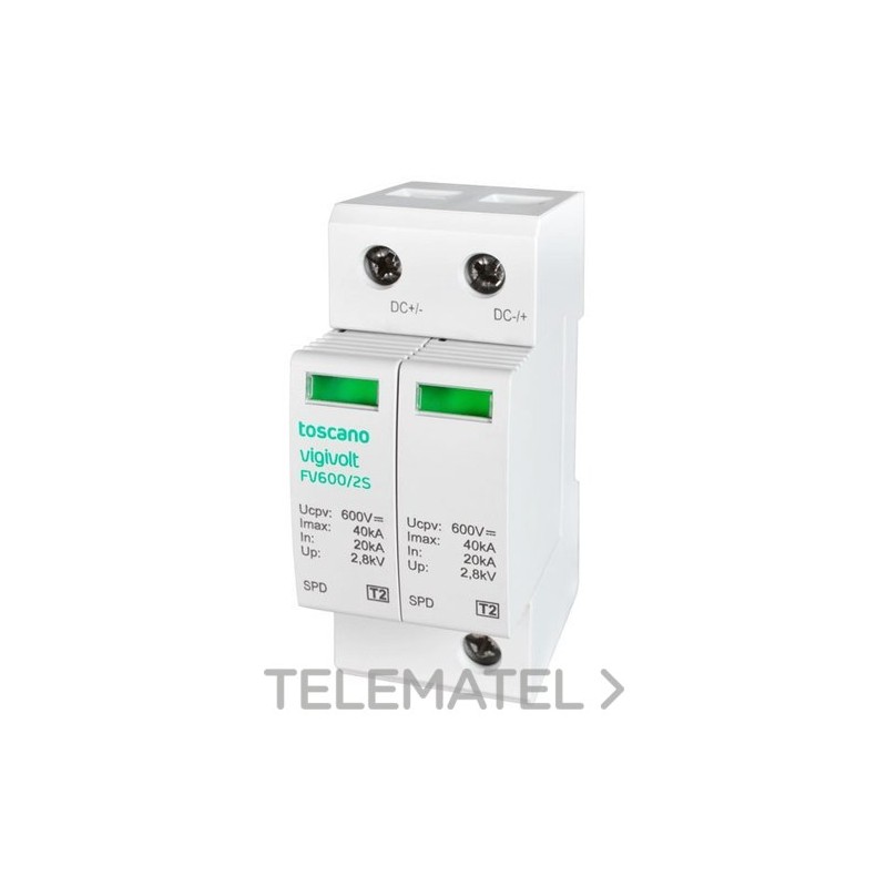 Protector de sobretensión transitoria FV-1000/3 sistemas fotovoltaicos, 1000V DC, Vmax: 720V DC, 40kA, tipo 2 con referencia 10