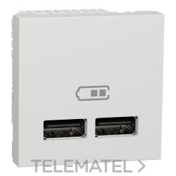 Cargador doble USB 2,1A con 2 módulos blanco polar con referencia NU341818 de la marca SCHNEIDER ELECTRIC.