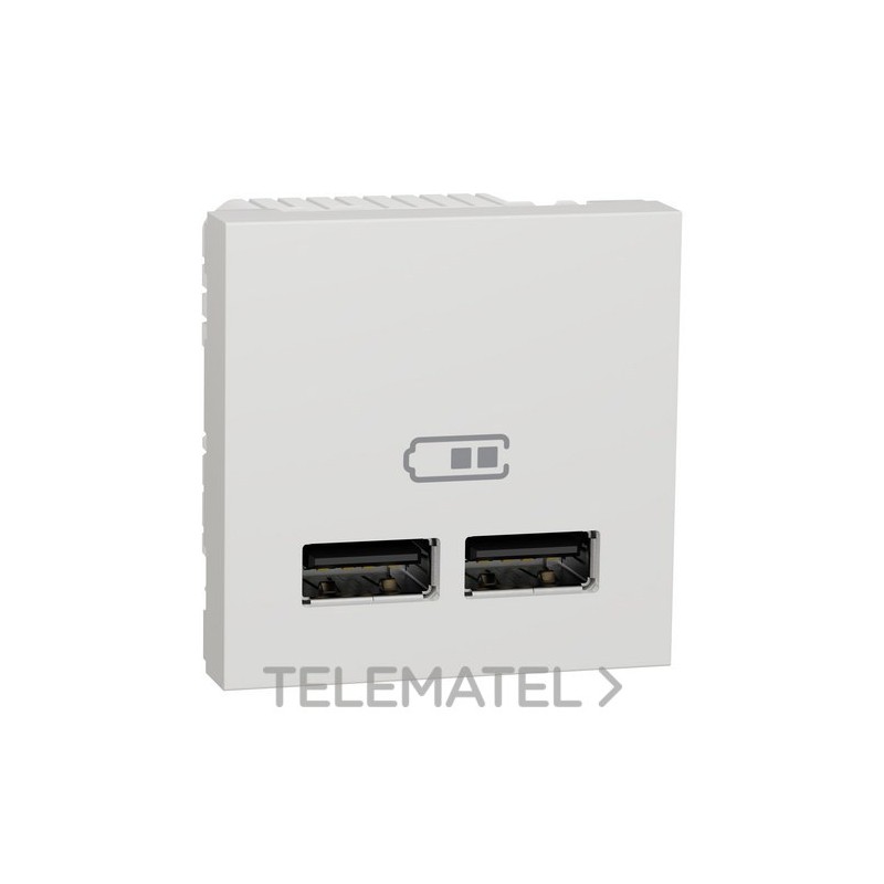 Cargador doble USB 2,1A con 2 módulos blanco polar con referencia NU341818 de la marca SCHNEIDER ELECTRIC.