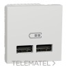 Cargador doble USB 2,1A con 2 módulos blanco polar con referencia NU341818 de la marca SCHNEIDER ELECTRIC.