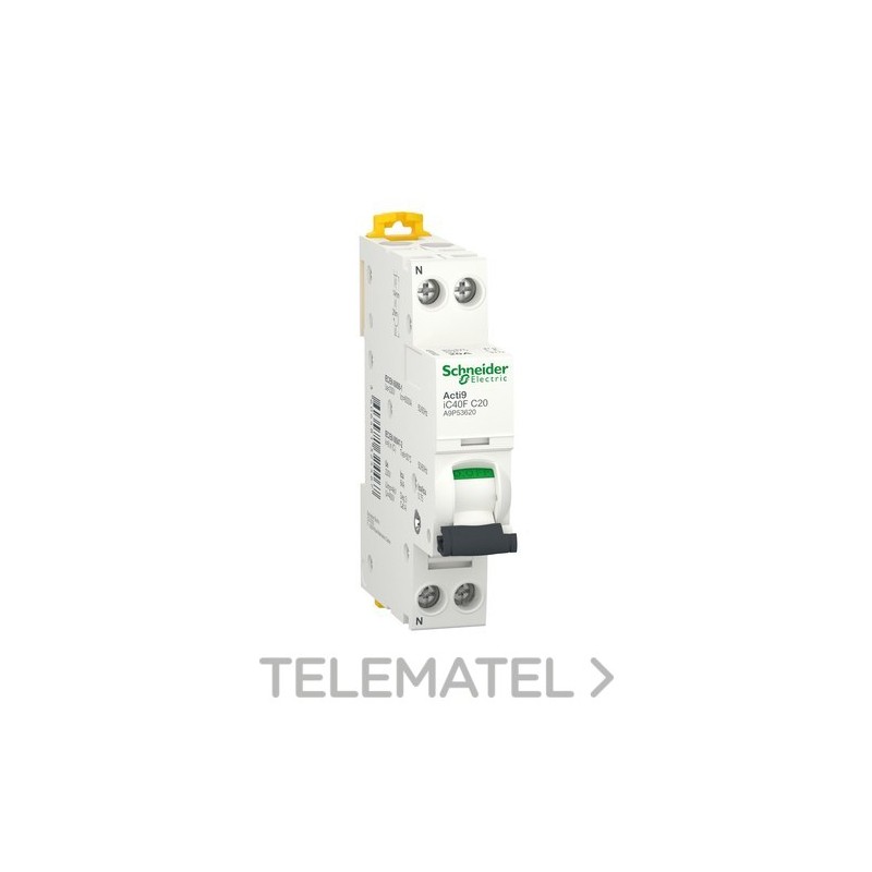 Interruptor automático en miniatura ACTI 9 IC40F 1PN C 20A 6000A/6kA con referencia A9P53620 de la marca SCHNEIDER ELECTRIC.