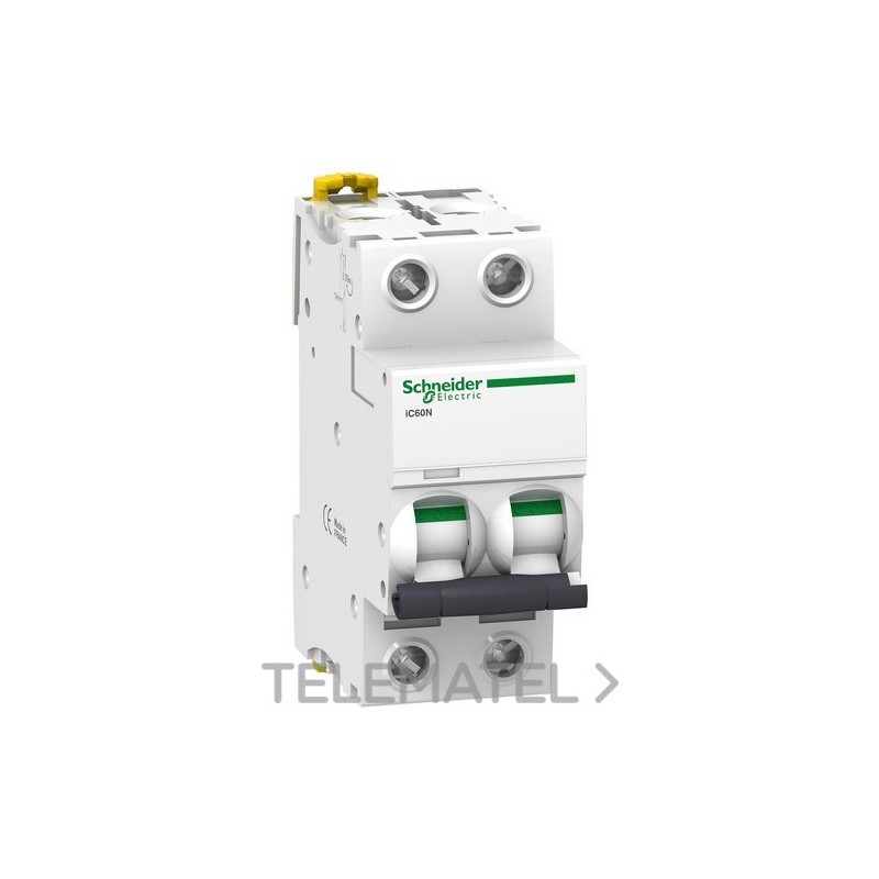 Interruptor automático magnetotérmico iC60N 2P 10A curva-D con referencia A9F75210 de la marca SCHNEIDER ELECTRIC.
