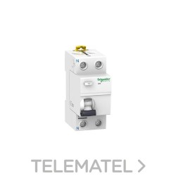 Interruptor diferencial IID 2P 25A 30mA clase-AC residencial con referencia A9R60225 de la marca SCHNEIDER ELECTRIC.