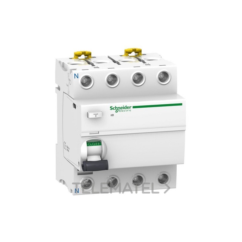 Interruptor diferencial RCCB-IID 4P 40A 30mA clase-A-SI con referencia A9R61440 de la marca SCHNEIDER ELECTRIC.