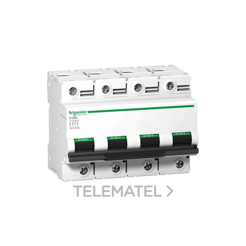 Interruptor automático magnetotérmico C120N 4P 125A curva-C con referencia A9N18376 de la marca SCHNEIDER ELECTRIC.