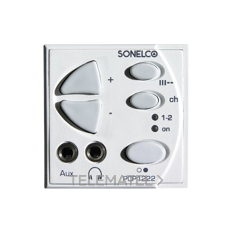 Mando amplificado configurable 2 canales estéreo, 2 canales mono o 1 canal estéreo + recepción de avisos potencia de 3+3W 4Oh