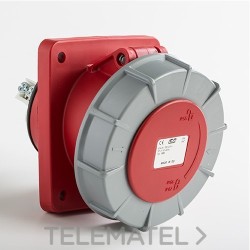 Base empotrar inclinada IP67 3 polos + toma tierra 380V 63A en rojo con referencia 03852 de la marca IDE.