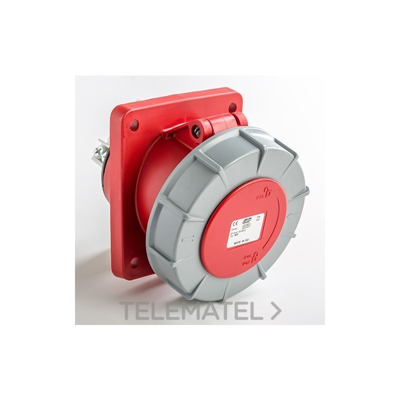 Base empotrar inclinada IP67 3 polos + neutro + toma tierra 380V 63A 6h de color rojo con referencia 03853 de la marca IDE.