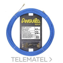 Trenza triple poliéster ANGUILA MAX diámetro 4,5mm 22m con nuevos terminales diámetro 5mm fijos con lazo, color azul con refe