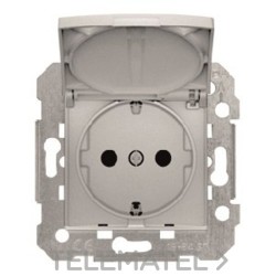 Base Schuko 2P+T emborne sin tornillo y sin garras con tapa y protección infantil en plata luna con referencia 23526-2PL de la 