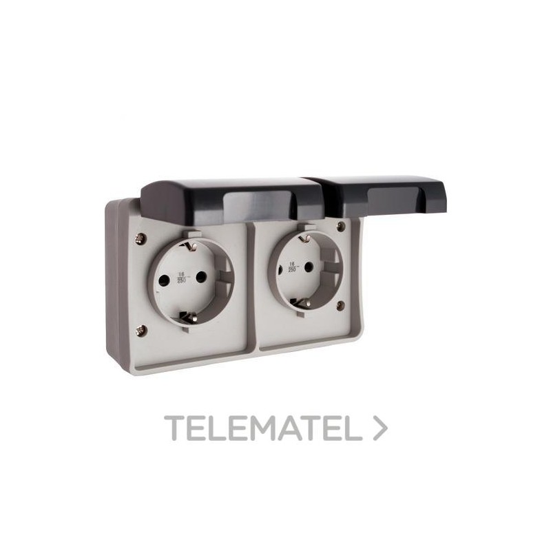 Base doble enchufe 2P+TT lateral 16A certificada VDE con referencia 3366 de la marca SOLERA.