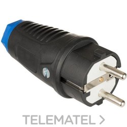 Clavija 2P+T 16A 250V caucho color negro IP54 con doble sistema de tierra con referencia 16F de la marca SOLERA.