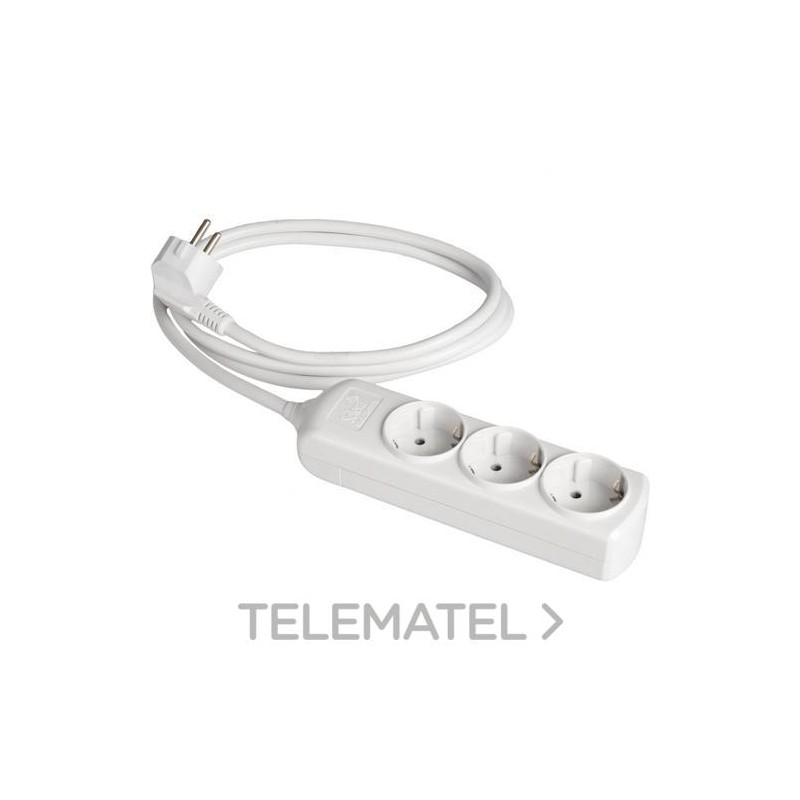 Prolongador 3 tomas bipolar 16A 250V blanco con obturador con referencia 8013 de la marca SOLERA.
