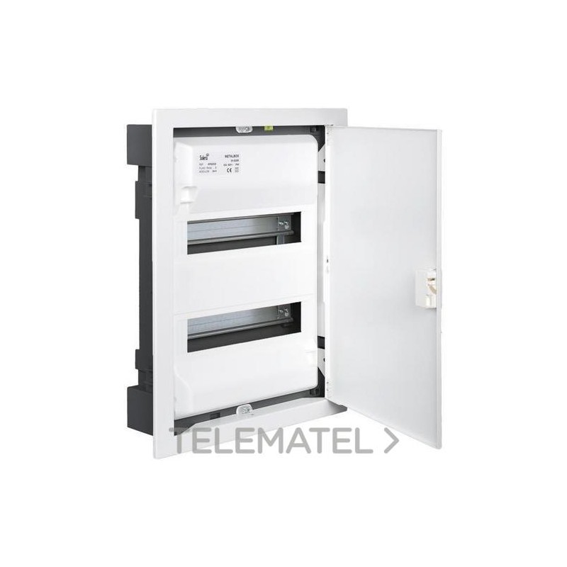 Caja de distribucion de empotrar para 28 elementos marco y puerta metálicos color blanco con referencia MP28 de la marca SOLERA