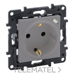 Base de corriente 2P+T con cargador USB C Niloé Step 250V, aluminio con referencia 864327 de la marca LEGRAND.