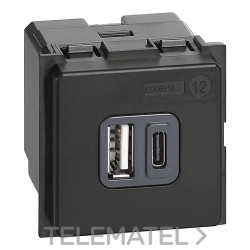Base cargador USB tipoA y C 5VCC 3000mA 250VCA LIVING NOW 2 módulos para cargar un dispositivo electrónico con referencia K428